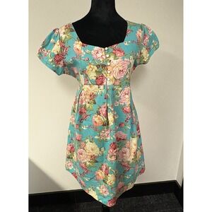 Anna Nina Floral Dress Women's Size L Teal Short Sleeve Fit & Flare